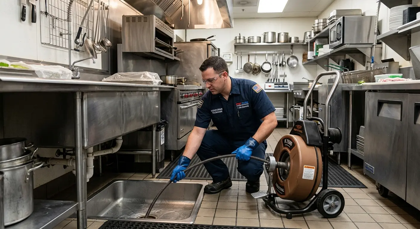 Commercial drain cleaning service in a restaurant kitchen in LaBelle