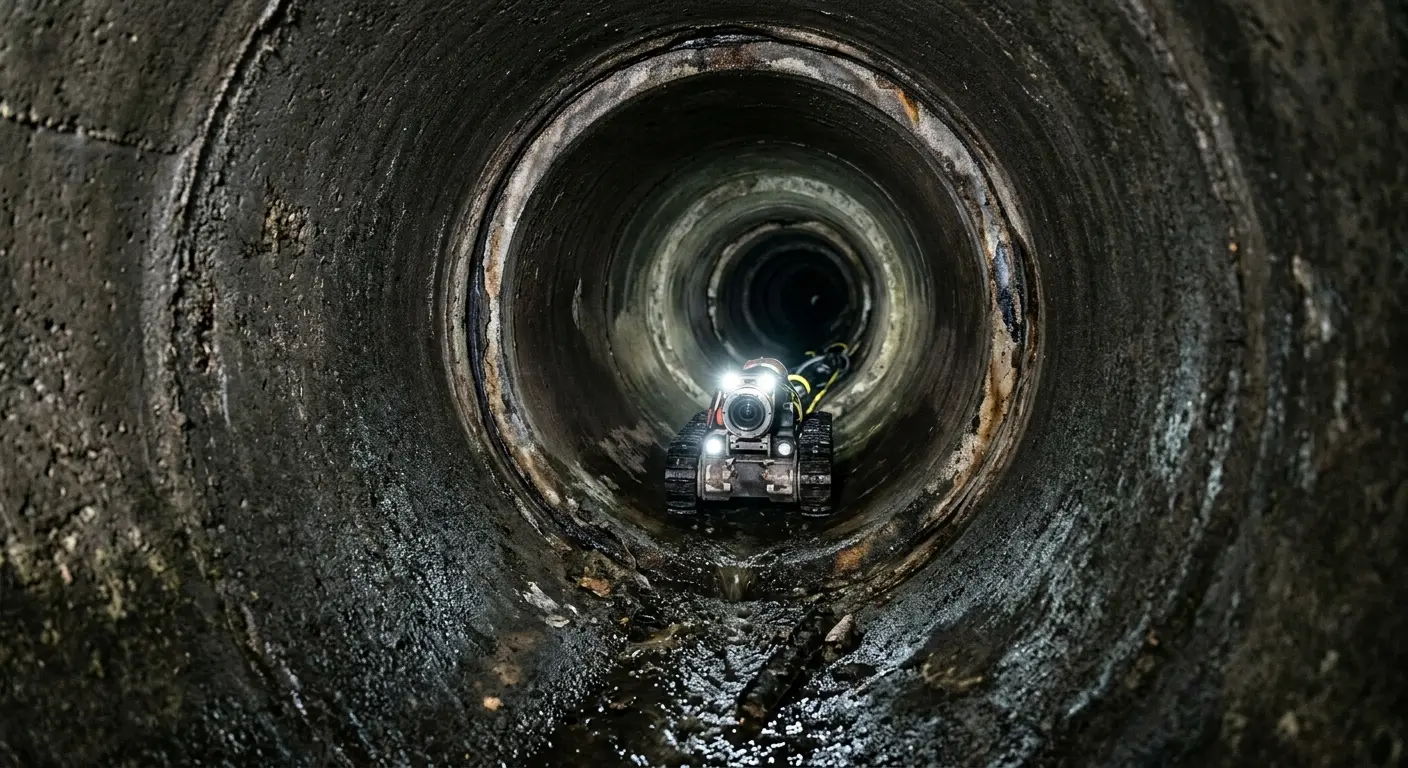 Robotic sewer camera inspecting pipe interior for Sewer Line Repair in LaBelle